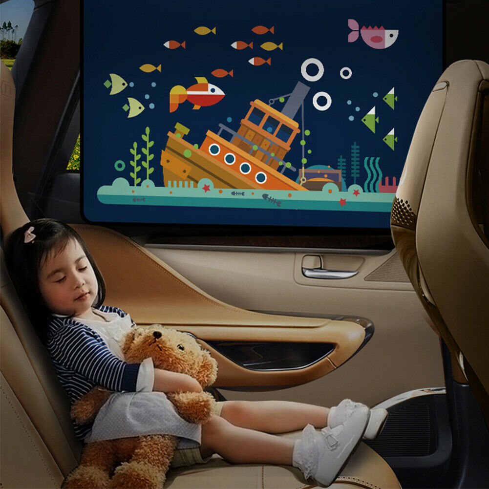 Foldable Car Magnetic Sun Block Curtain UV Protection Copilot Side Space Cartoon