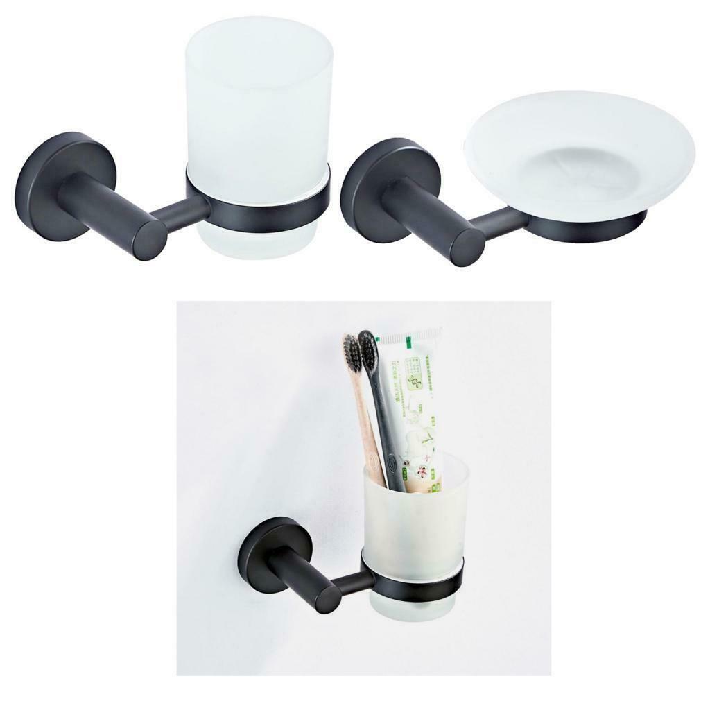 Anti-corrosion Toothbrush Holder w/ Ground Glass Cup for Home Cafe Bathroom