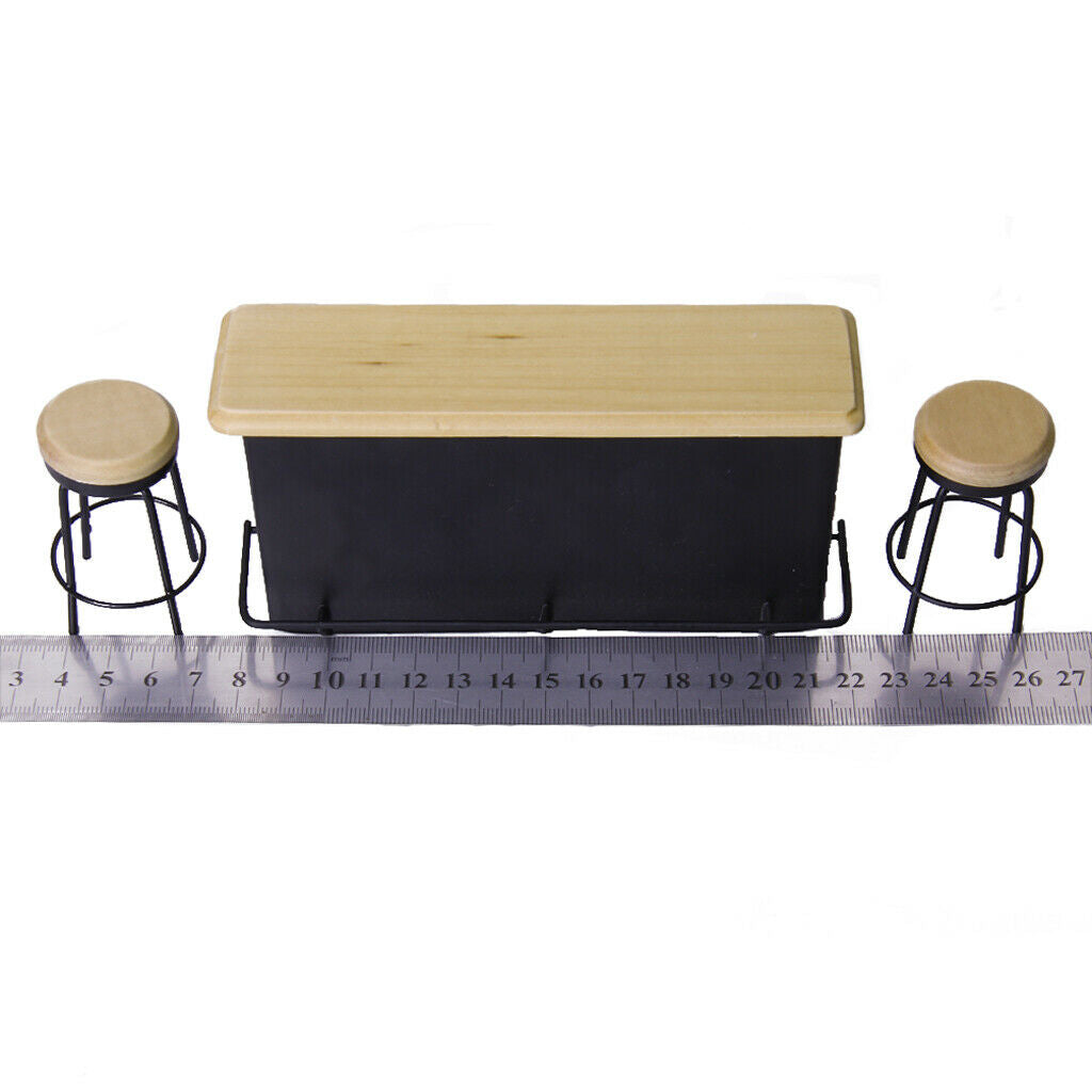 1/12 Scale Pub Cabinet Chair Stool Liquor Wine Bottle Drinking Cup Furniture