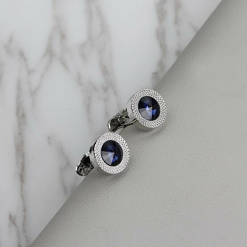 Fashion Men Blue White Cufflinks Crystal Cuff Links Shirt Button Charm Jewel:.DD