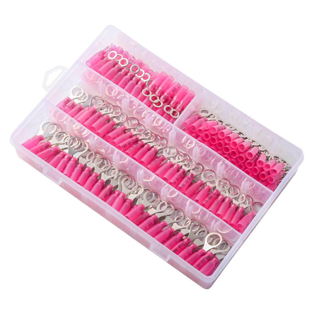 200pcs Red 22-18 GAHeat Shrink Ring Terminal Connector #8 Crimp Wire 4 Sizes