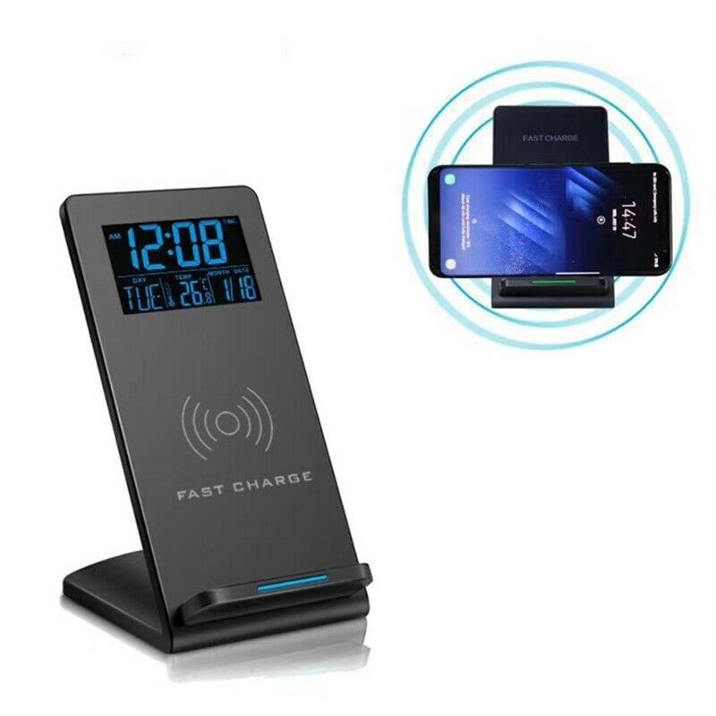 Desk Clock with Time/Temperature Display & Wireless Charging Pad Dock for IOL5O5