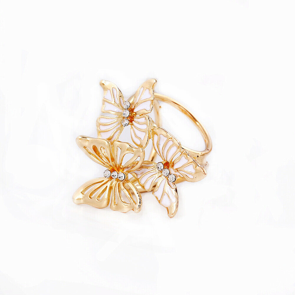 2pcs Enamel Butterfly Crystal Rhinestone Scarf Ring Buckle Clip For Women