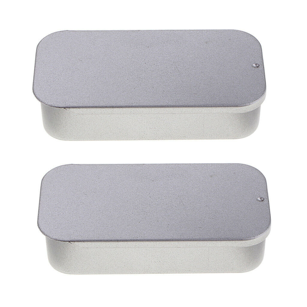 2x Slide Top Tin Rectangular Box Mini Containers Office Small Storage Kit