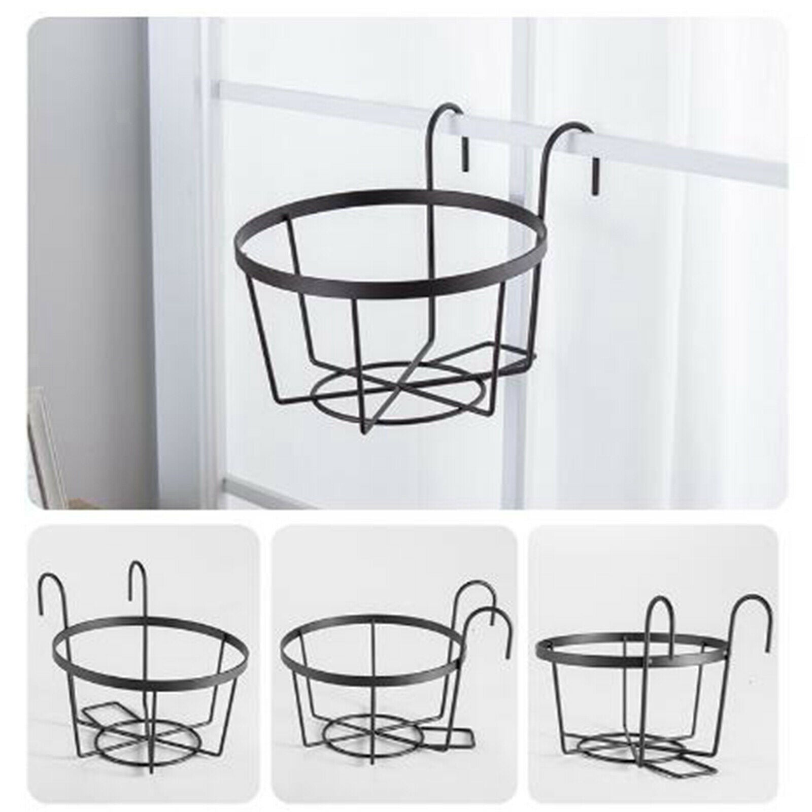 Iron Balcony Planters Railing Hanging Basket for Porch Indoor Outdoor Decor
