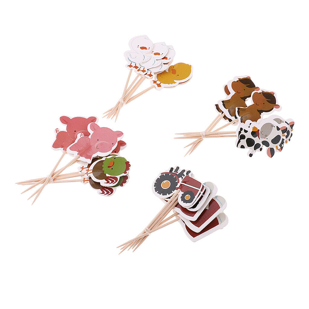 24Pcs Farm Animals Cupcake Topper Picks Cake Cupcake Baby Shower Birthday Party