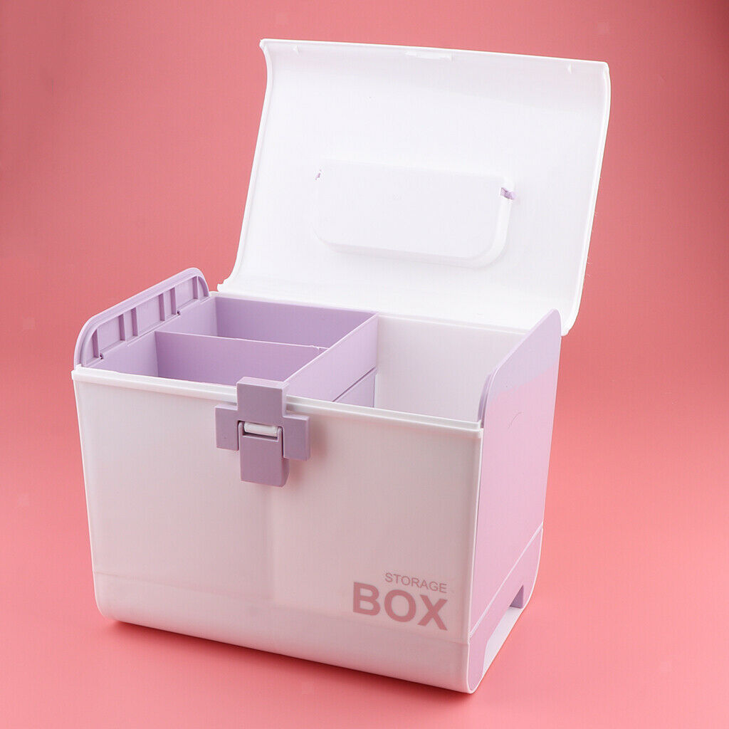 Multi-Use Medicine Art Supplies Organizer Box Makeup Storage Case Purple