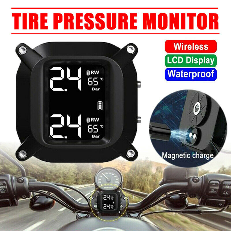Motorcycle Wireless Tire Pressure Monitoring System with 2 Tmps Sensor Black qu