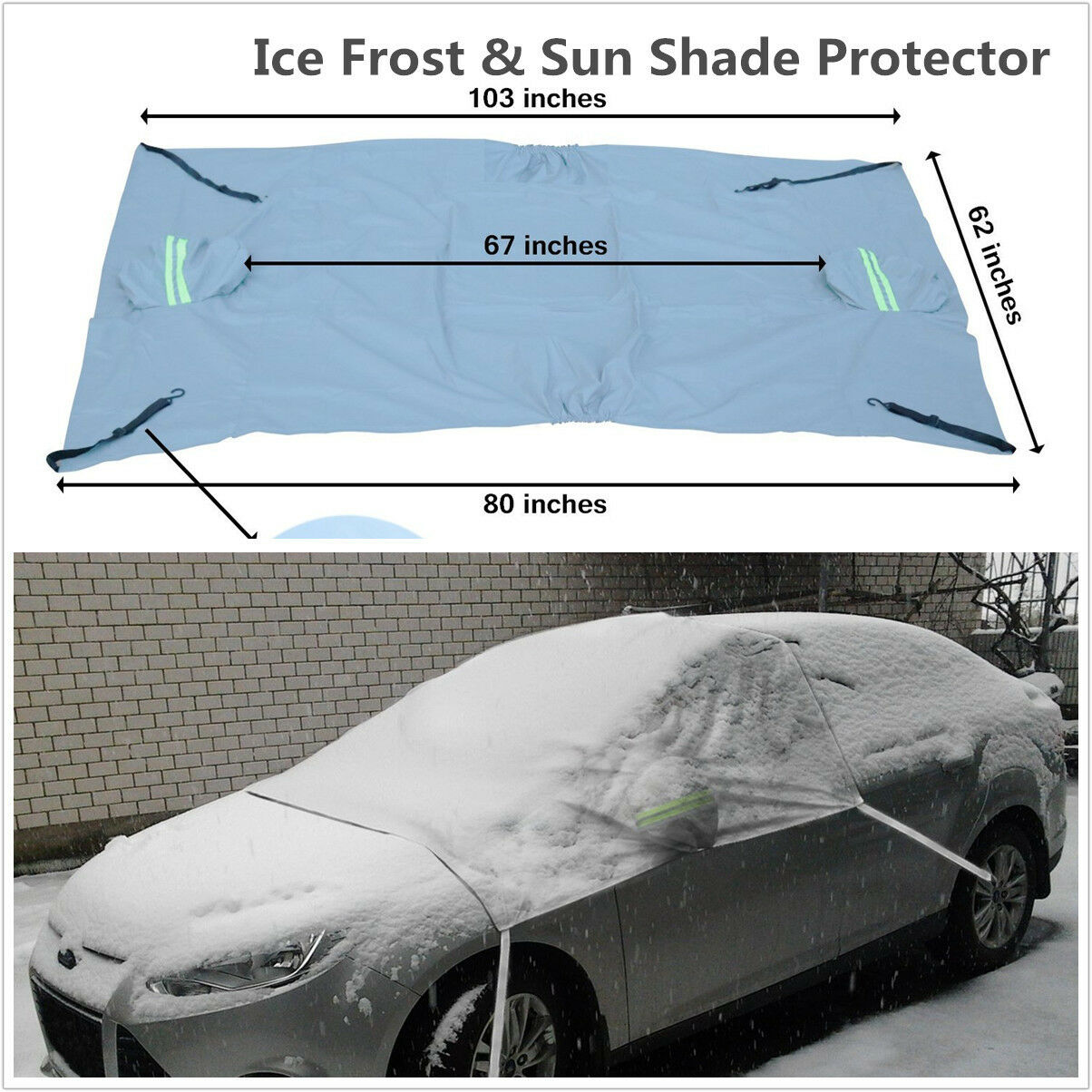 Windshield + Side Rearview Mirror Snow Ice Frost & Sun Shade Protector Car Front