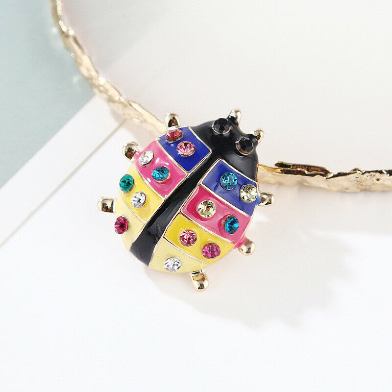 Fashion Colorful Enamel Rhinestone Ladybug Brooches Beetle Pin Corsage Je.l8