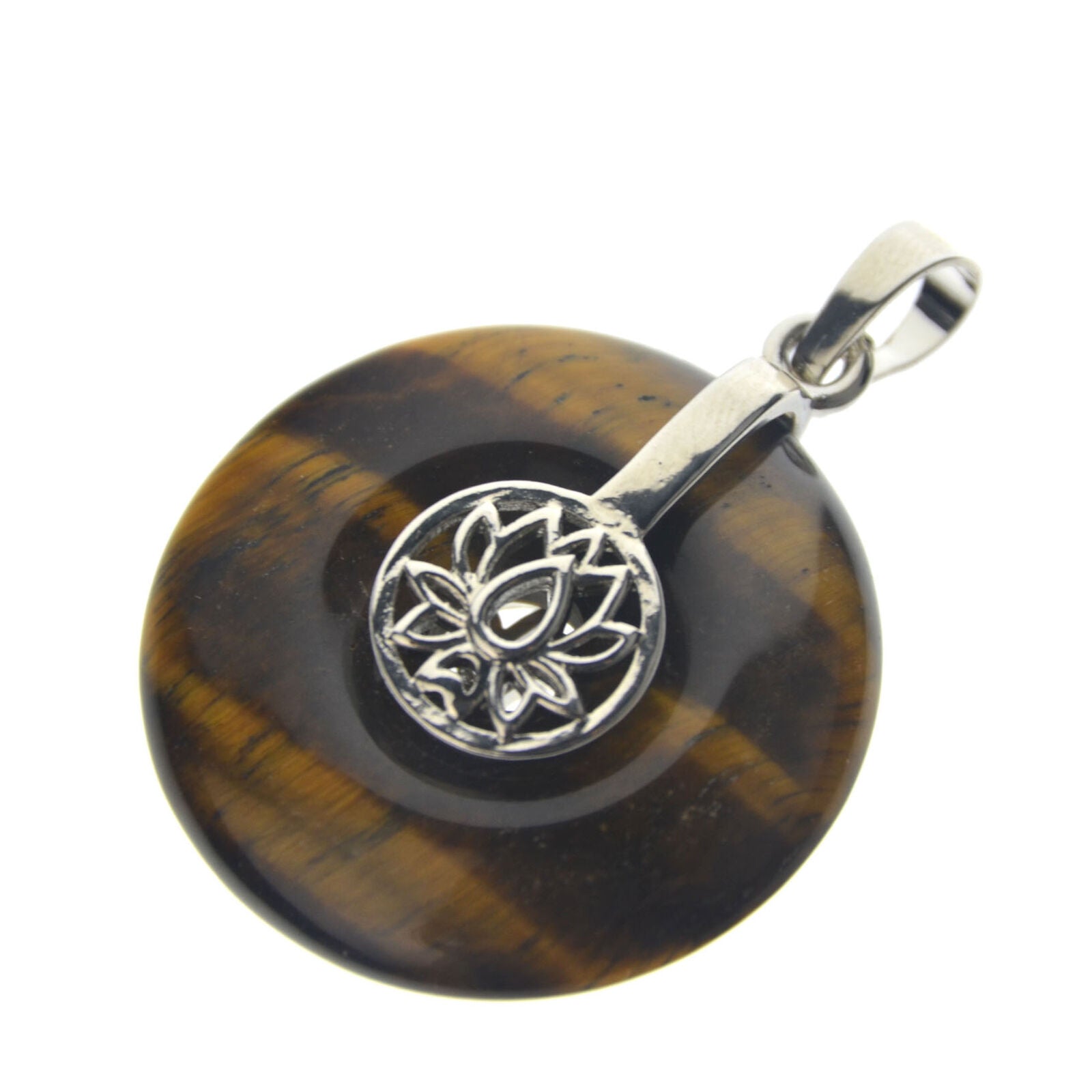 Tiger eye Stone Yoga Lotus Round Pendant Energy Reiki Healing Amulet Jewelry