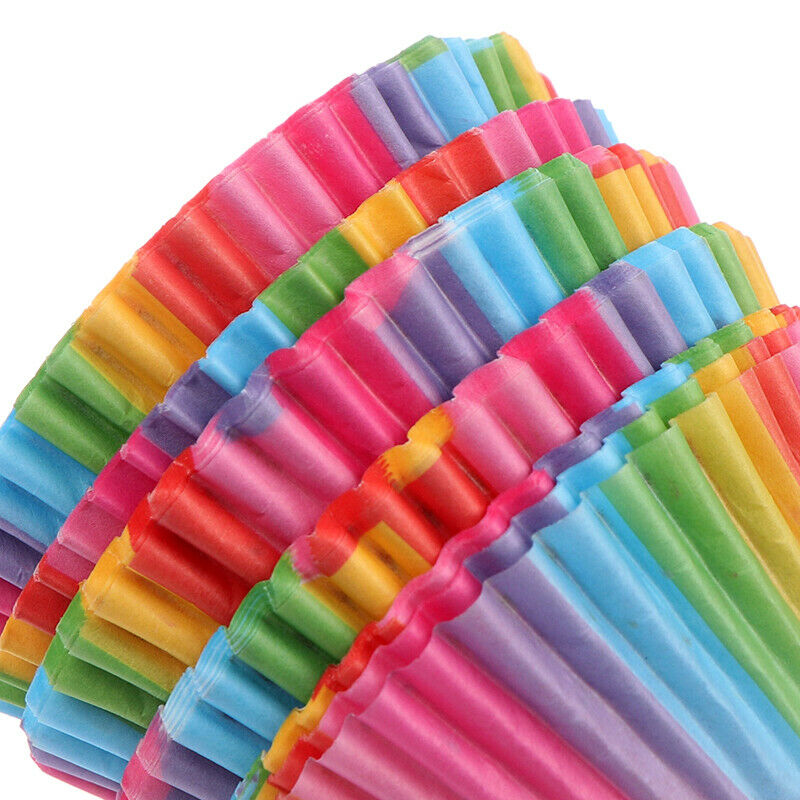 100 Pcs Rainbow Color Cupcake Liner Baking Cupcake Paper Cake Bag Tray PaDD