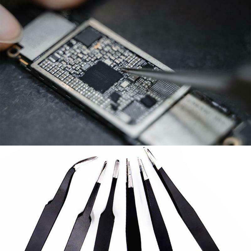 Precision Tweezers Set 7 Pieces Anti-static Stainless Steel Tweezers Kit