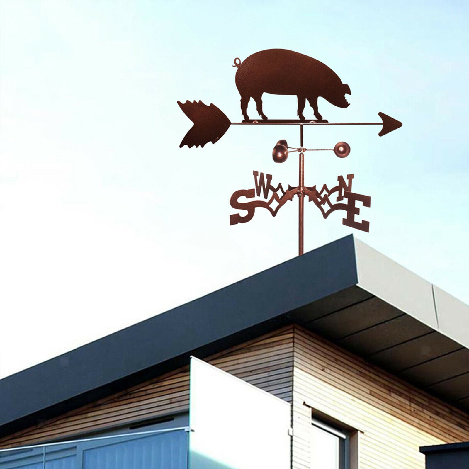 Weather Vane with Pig Statue Wind Direction Indicator Crafts for Garden