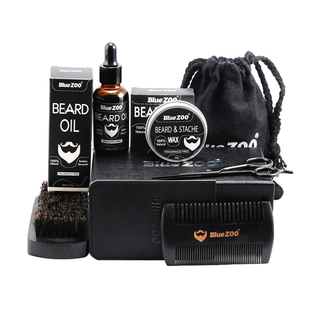 8 Beard Care Travel Kit Trimming Grooming Barber Oil Brush Comb Balm Scissor