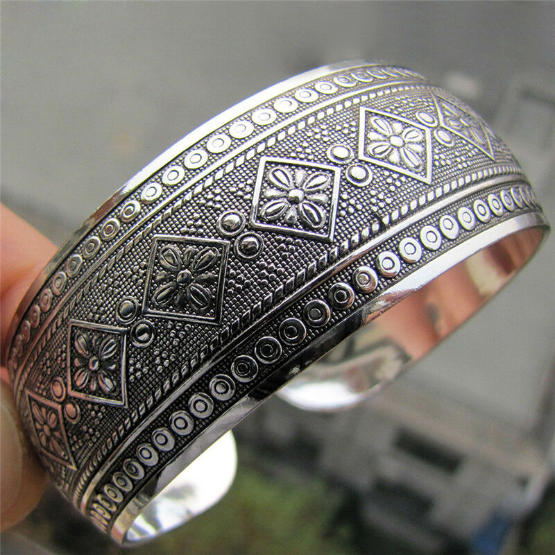 Antic Tibetan Plated Tibet Totem Bangle Jewelry Cuff Wide Bracelet Wome.l8