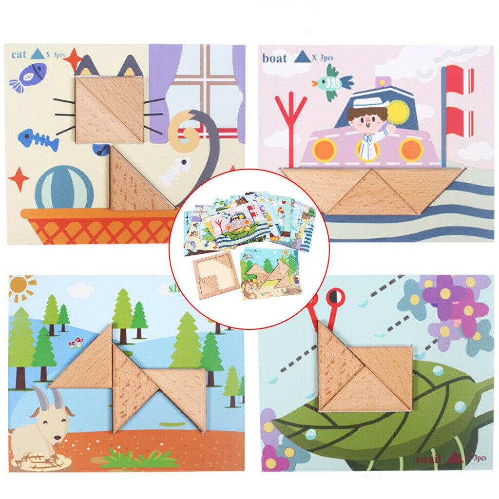 Wooden Triangle Jigsaws Blocks Montessori Puzzles Sorting Toys for Kids