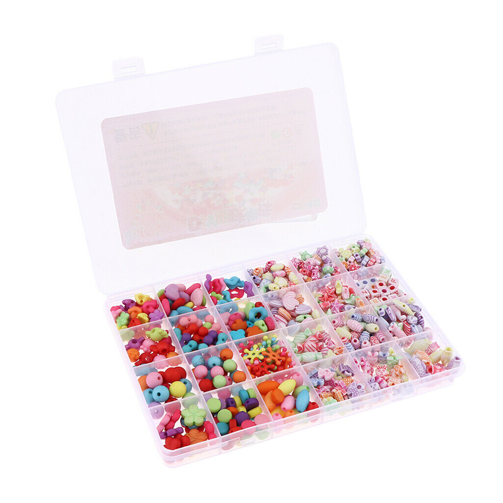Jewelry Making Loose Beads Kids DIY Craft Colorful Acrylic Crafting Beads in Box