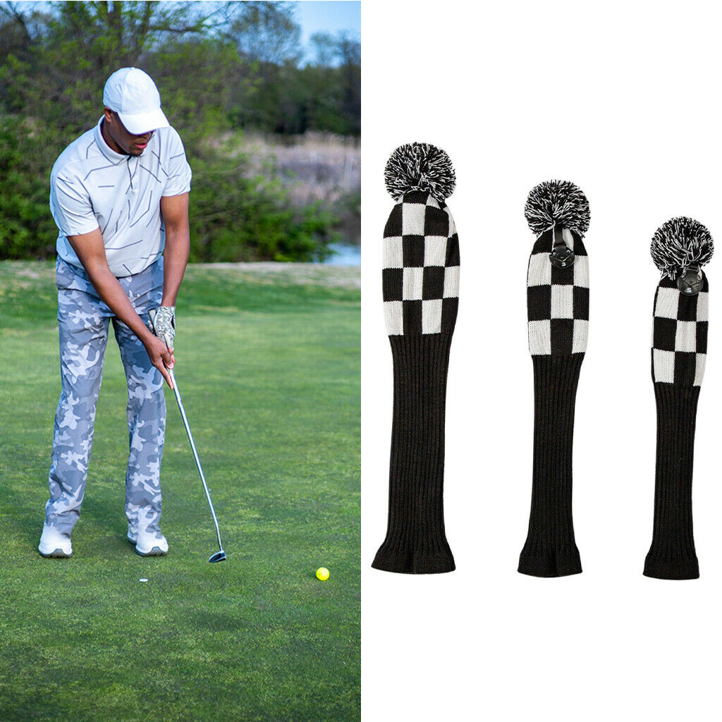 Fairway Wood Head Cover Knit Pom Pom Long Neck Headcover Protector Sleeve
