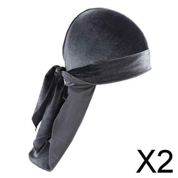 2X Women Mens Velvet Bandana Hat Durag Long-Tail Headwear Beanie Chemo Hat Gray