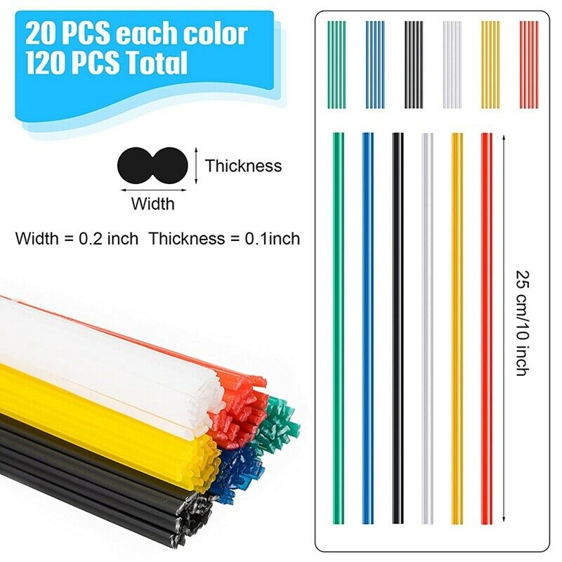 120 Pieces Color Plastic Welding Rods 9.8 Inch Length PP Welder Repair Rods foQ9