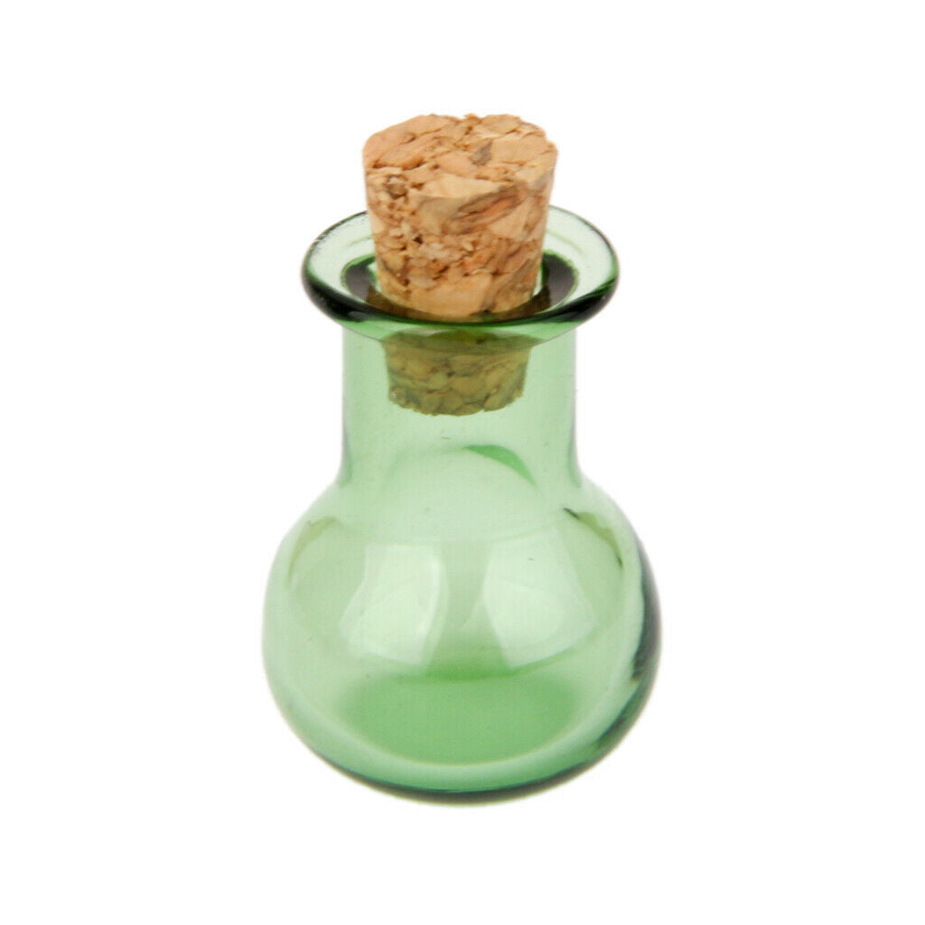 10 Glass Cork Bottles Flat Base Jars Vial Wishing Bottle DIY Pendants Green