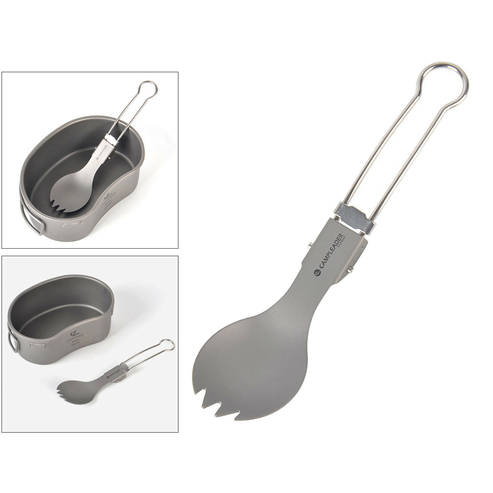 Titanium Collapsible Camping Spork Spoon Fork w/ Storage Bag for Travel