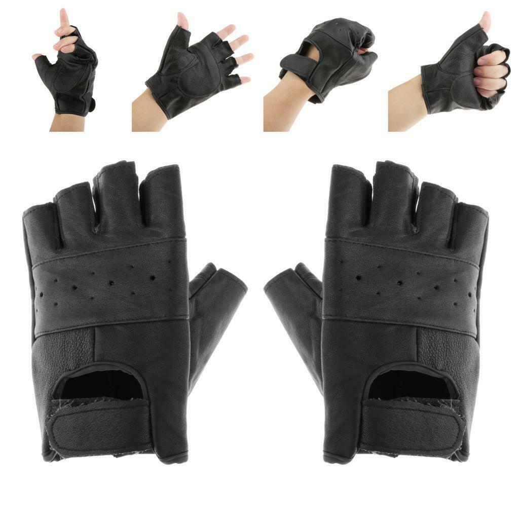 Cycle Premium Half Finger Black Leather Motorcycle Riding Gloves for Men (Black)