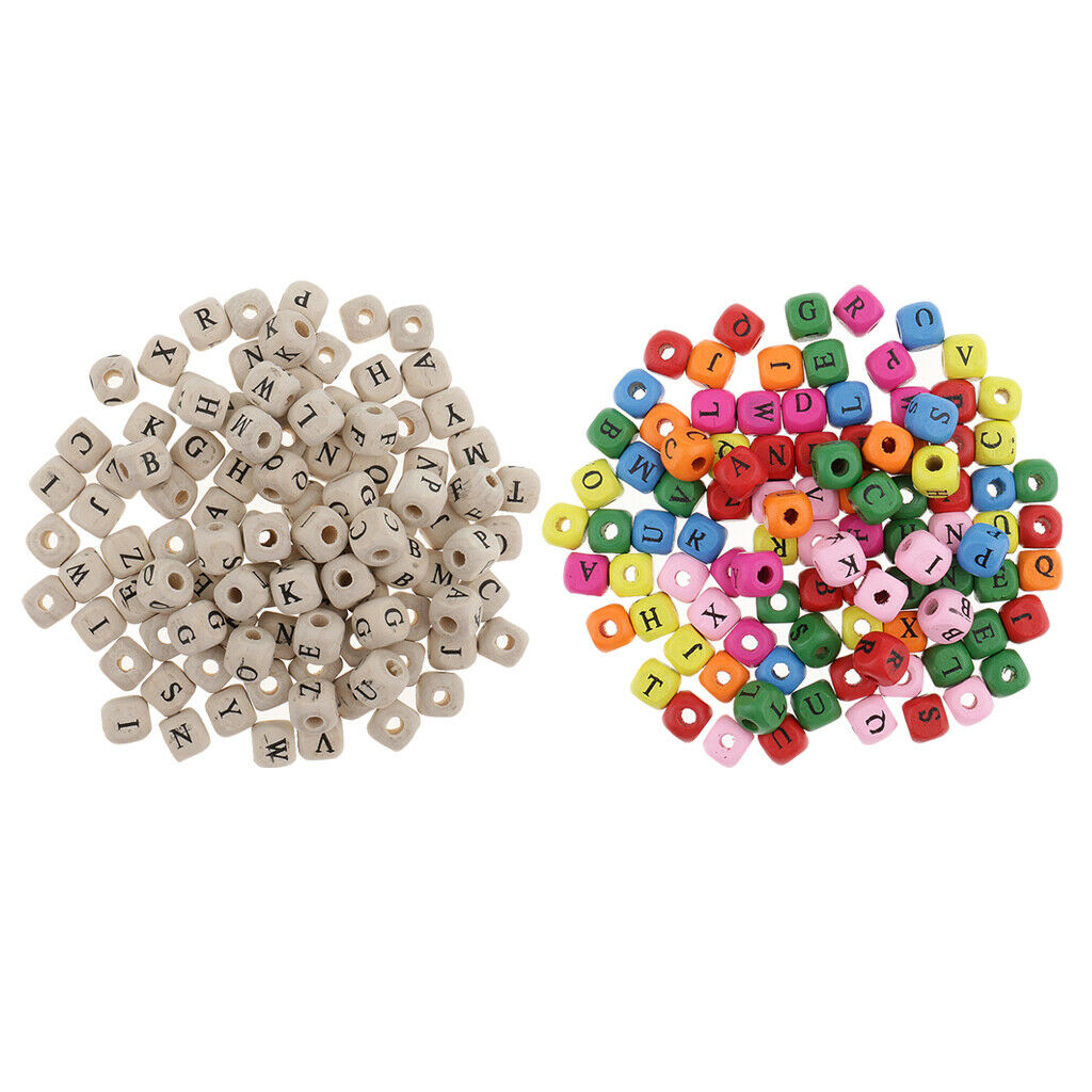100 Wooden Cube Beads Alphabet Letters Spacers DIY Jewelry Findings Colorful