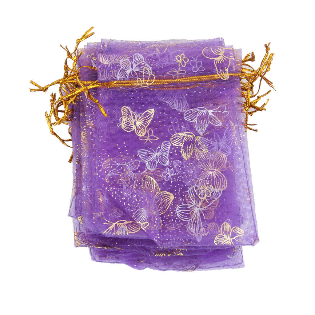 100 Purple Butterfly Organza Bag Wedding Gift Bag Jewelry Candy Pouch 12x9cm