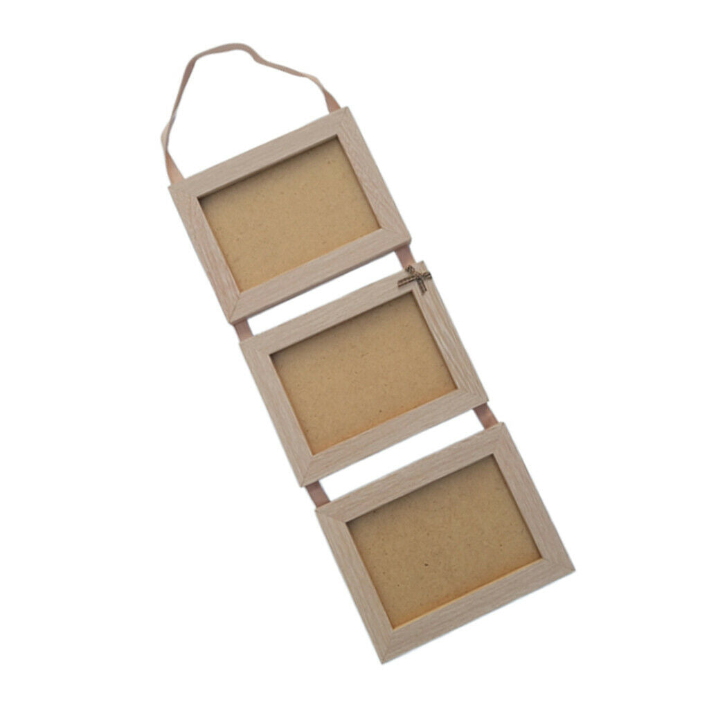 Triple Wood Photo Picture Frame Wall Hanging Rustic Photo Frame& Rope Wall Decor