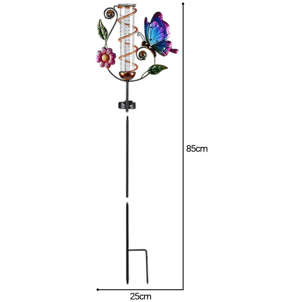 Rain Gauge Butterfly Garden Stakes Decor Glow in Dark Metal Yard Art Outdoor