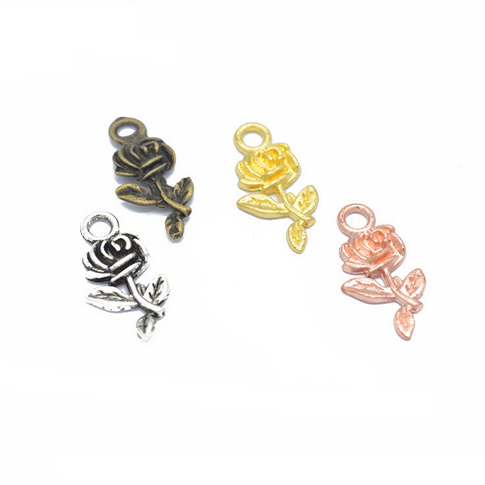 40pcs Alloy Rose Shape DIY Pendant Charms Bracelet Pendant 20x10mm Crafts