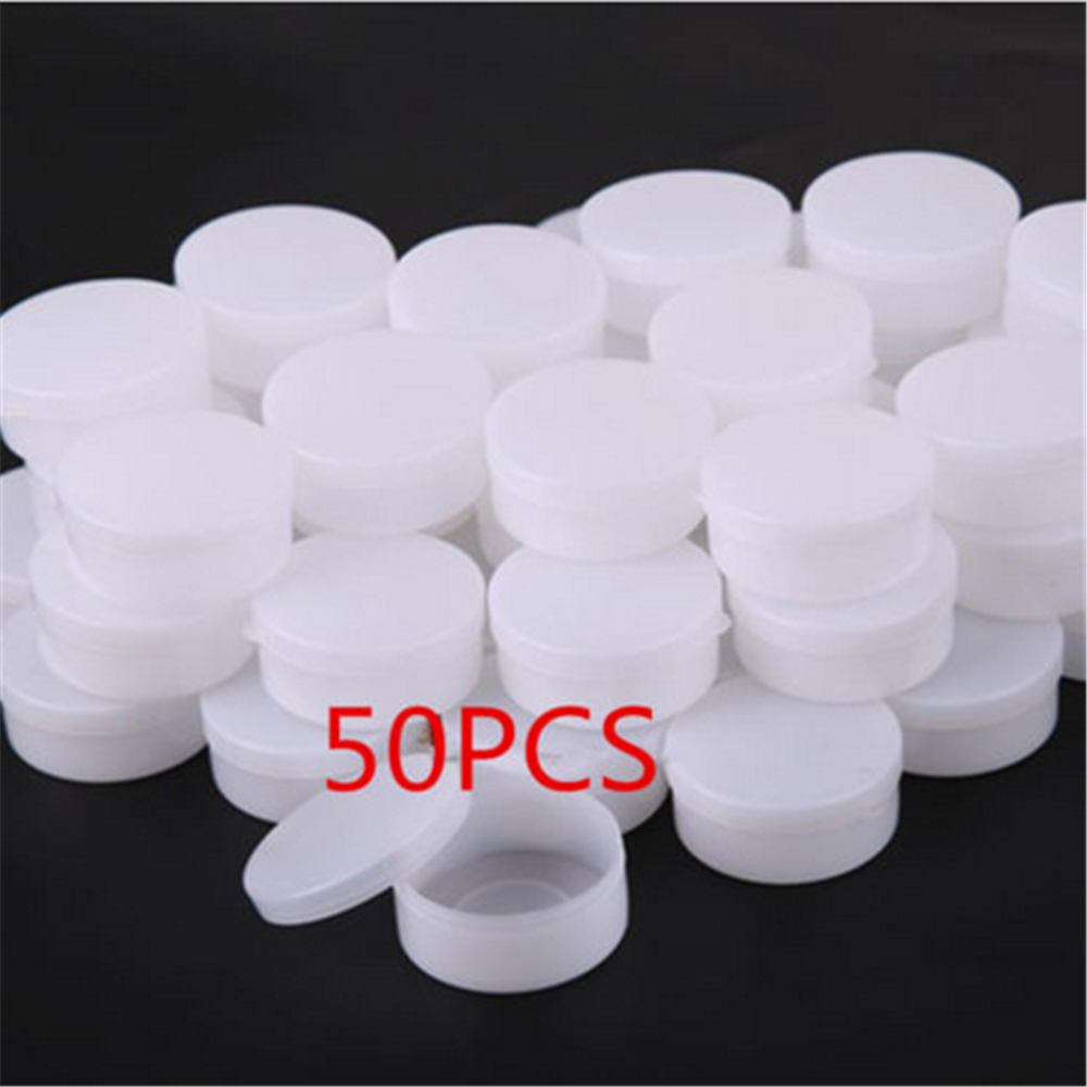 50PCS Lot White Plastic Cosmetic Sample Container 10-Grams Jars Pot Small Empty/