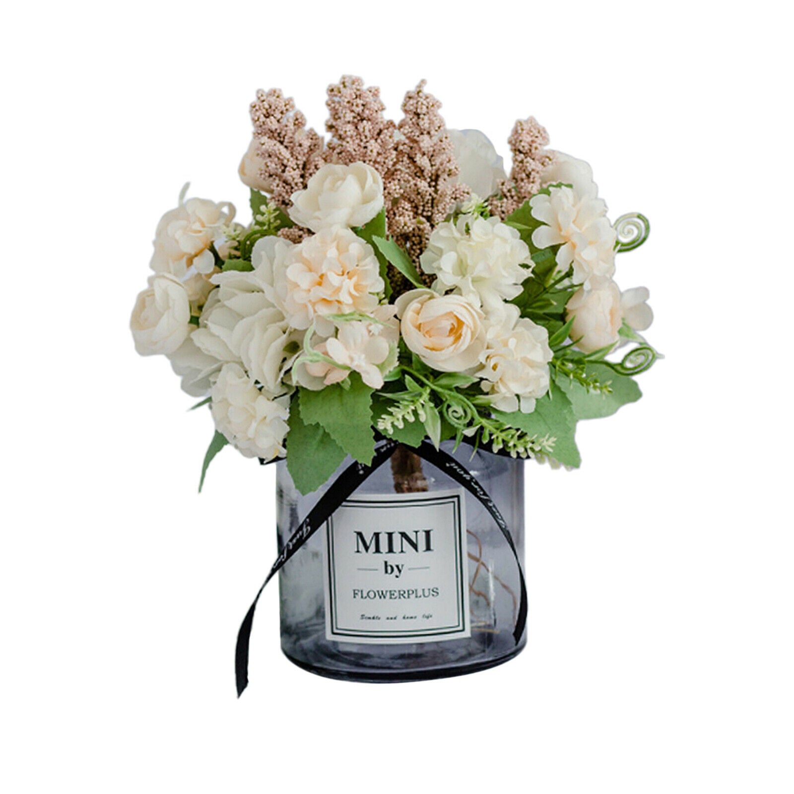 Silk Hydrangea Artificial Bouquet with Vase Garden Wedding Decor Champagne
