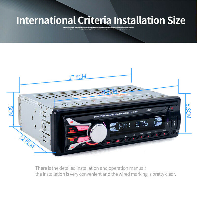 Single Din Car Stereo Bluetooth Mp3 Player Hands-free Call Audio Radio Receiver