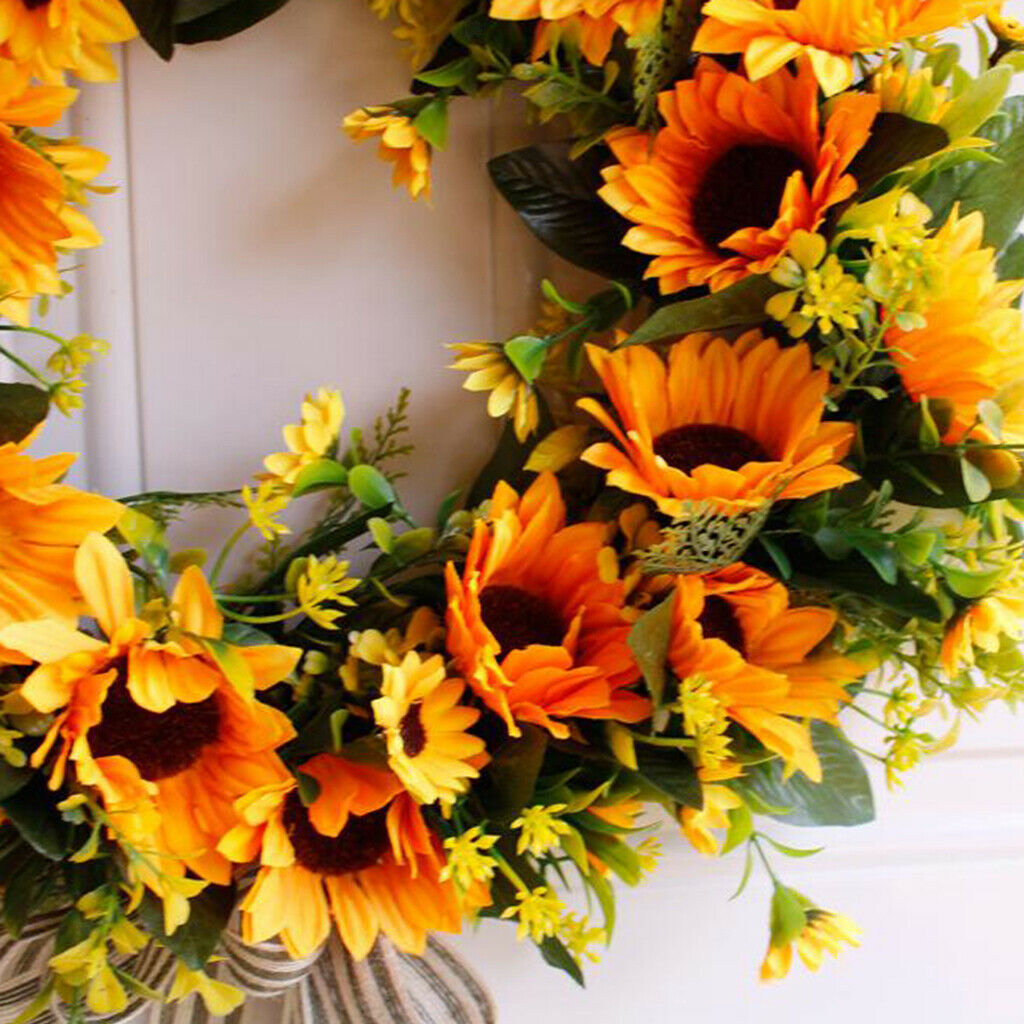 Artificial Sunflower Wreath Floral Garland for Front Door Hanging Decoration