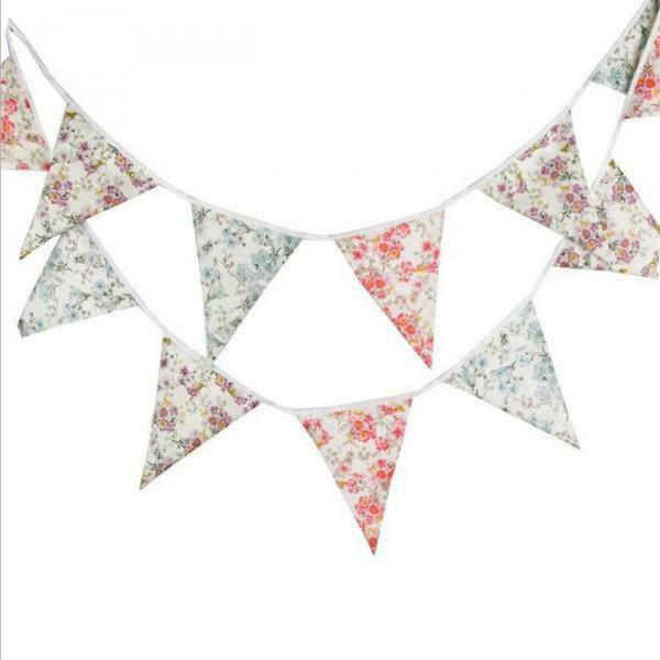 Cotton Fabric Bunting Banner Flowers Floral Flag Wedding Party Festive Decor