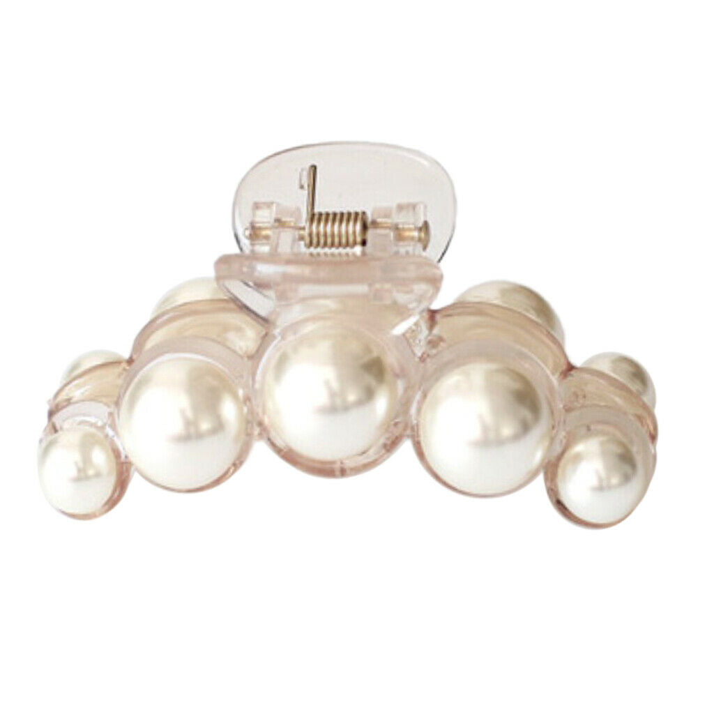 Women Girls Pearls Hair Claw No Slip Clip for Thick Thin Hair Light Brown