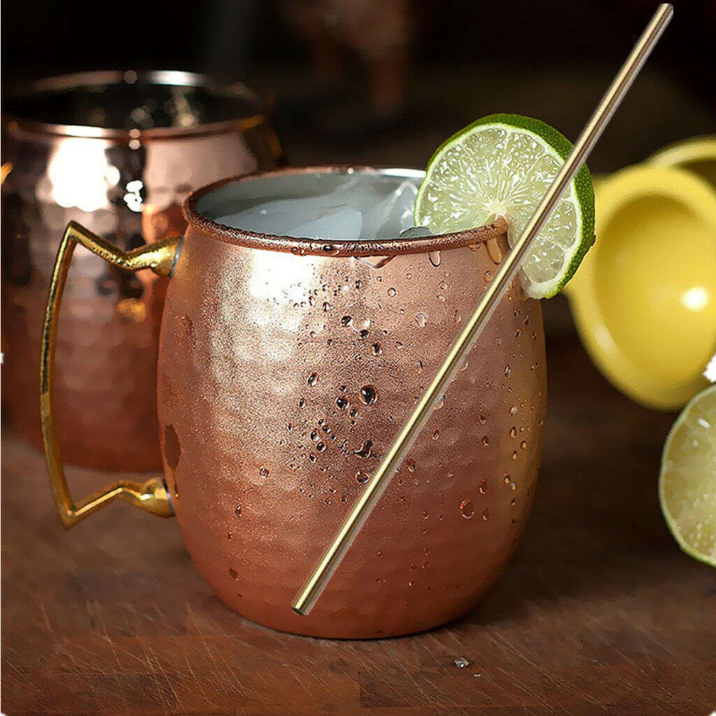 Mug with Handle Moscow Mule Reusable Stainless Steel Straw Beer Bar Drinks