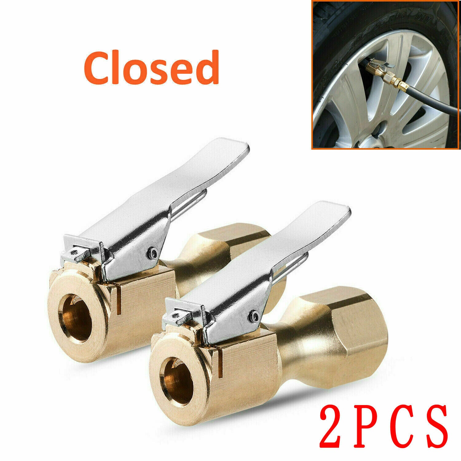 2X Hose Clip-On Ball Foot Air Chuck Tire Tyre Inflator Valve Connector Adapter
