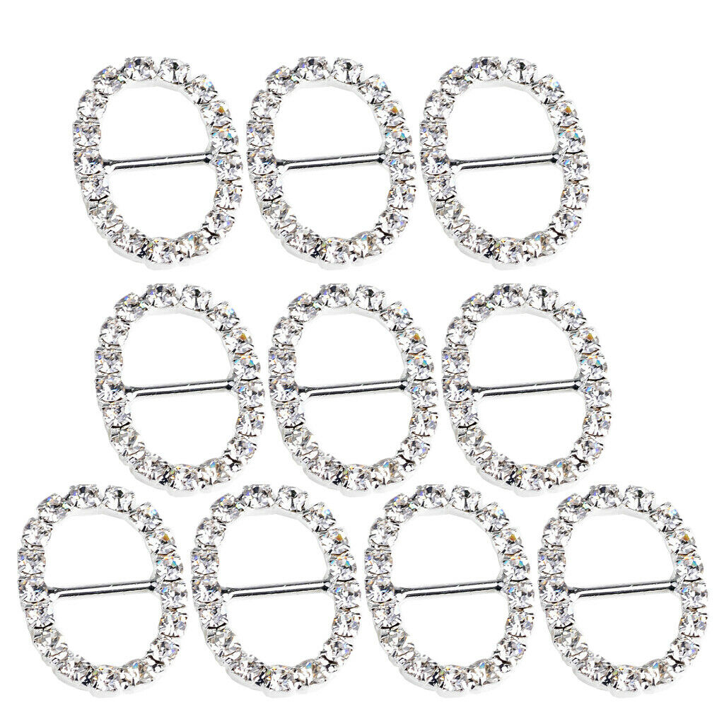 10 Pieces Oval Shape Alloy Crystal Buckle Ribbon Slider for Wedding Invitation