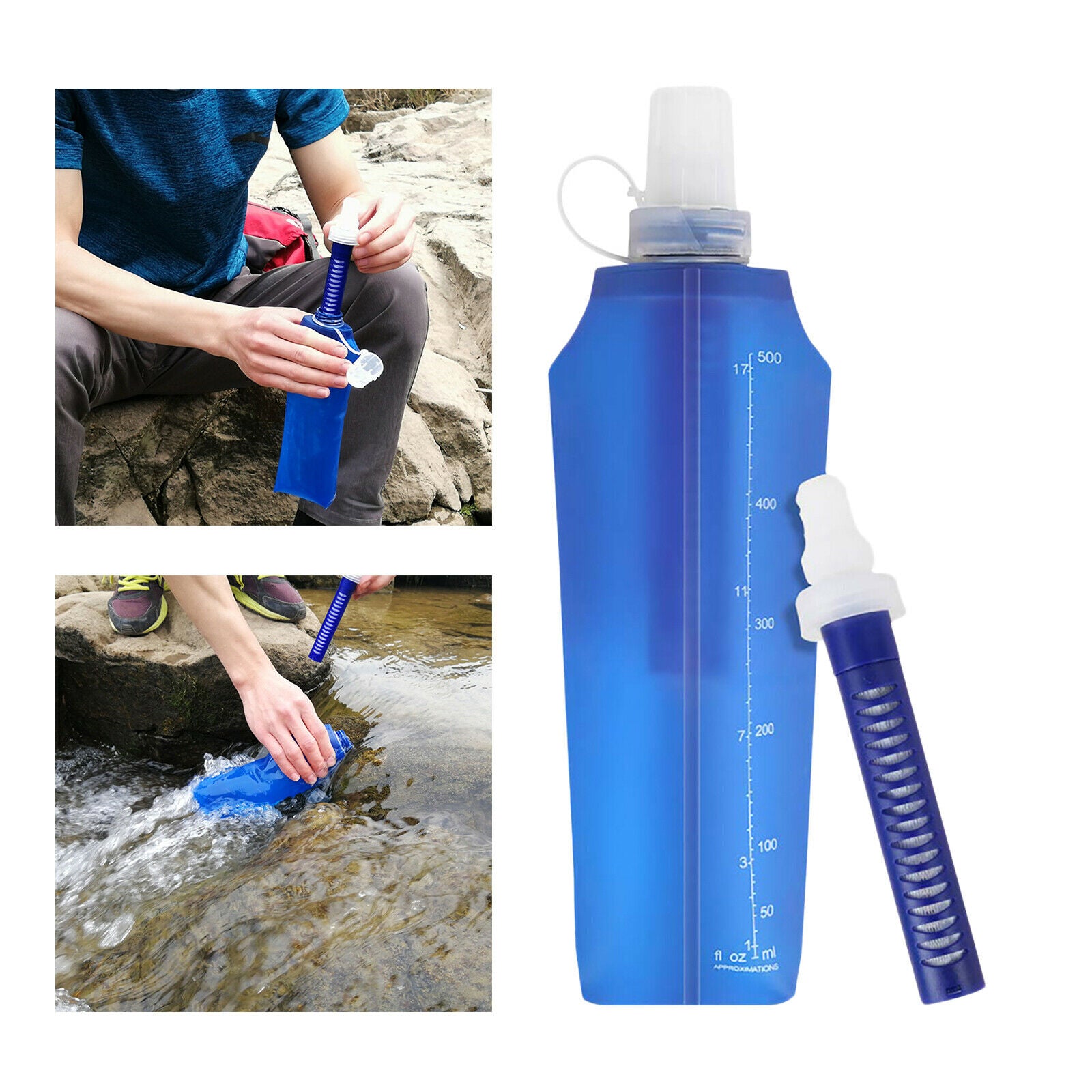 Filtered Water Bottle 500ML Filtered Water Bag for Sport Travel Camping