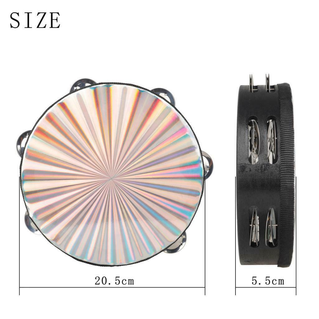 8" Hand Held Tambourine Drum Bell Metal Jingles Percussion Musical Educational