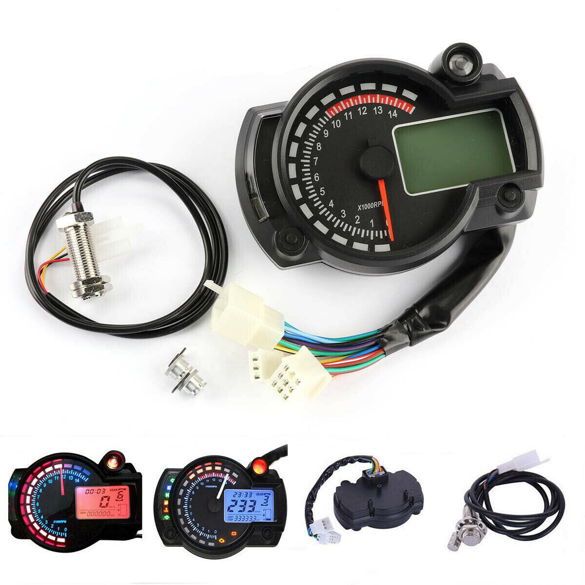 15000rpm Motorcycle Speedometer Gauge Universal LCD Digit Tachometer Odometer