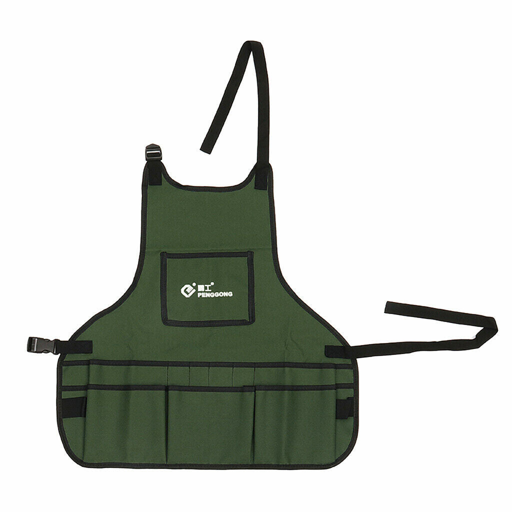 Multiple Pockets Garden Apron Carpenters Gardening Tools Pouch Army Green