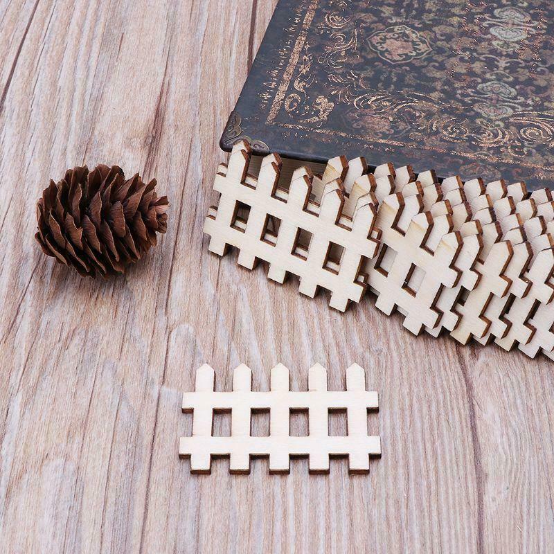25pcs Cut Wooden Fence Embellishment Wooden Shape Craft Wedding Deco