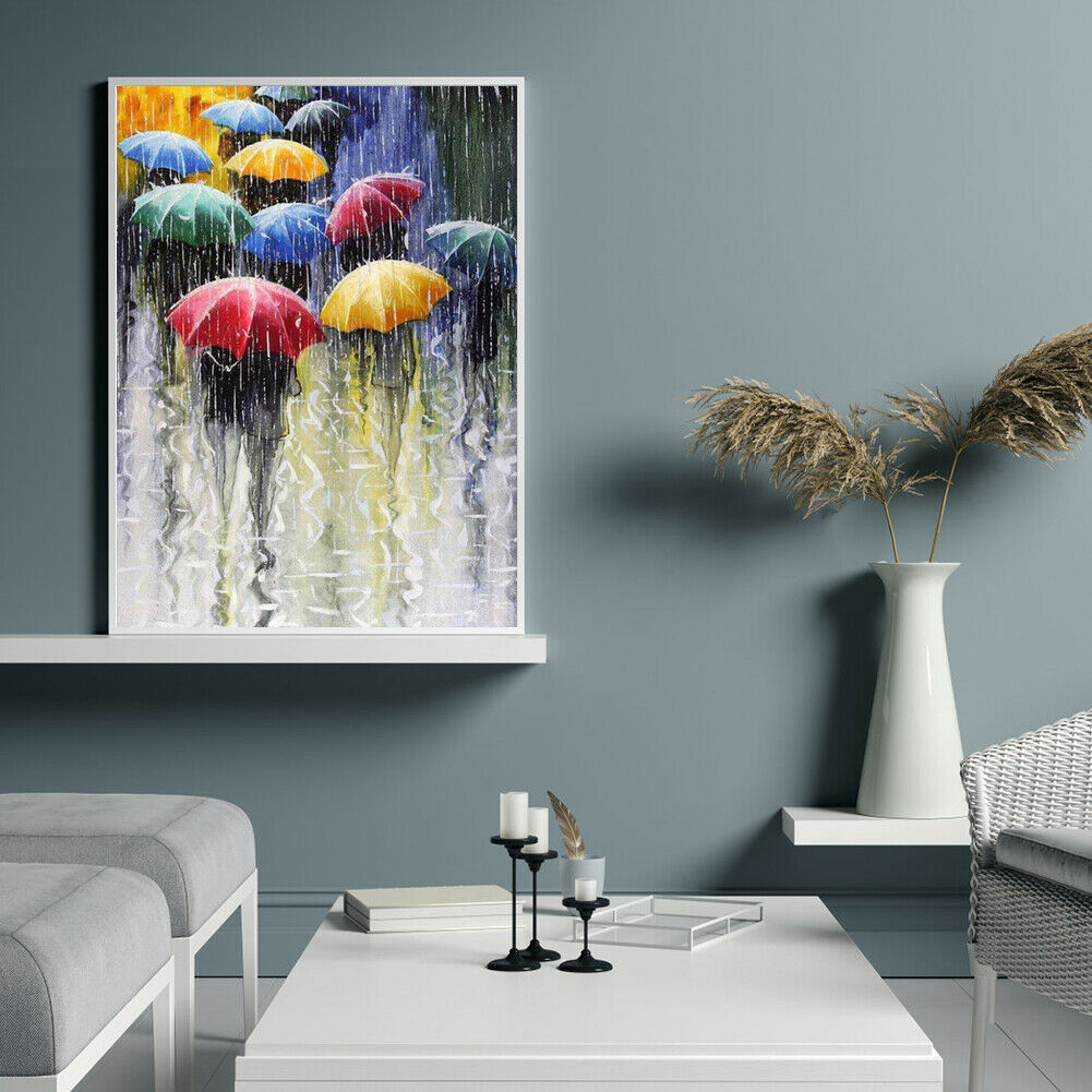 Painting By Numbers DIY Raining Street Hand Painted Canvas Oil Art Picture @