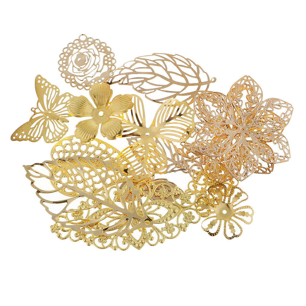 17 Pcs Mixed Metal Filigree Leaves Flower Charms Jewelry Pendants