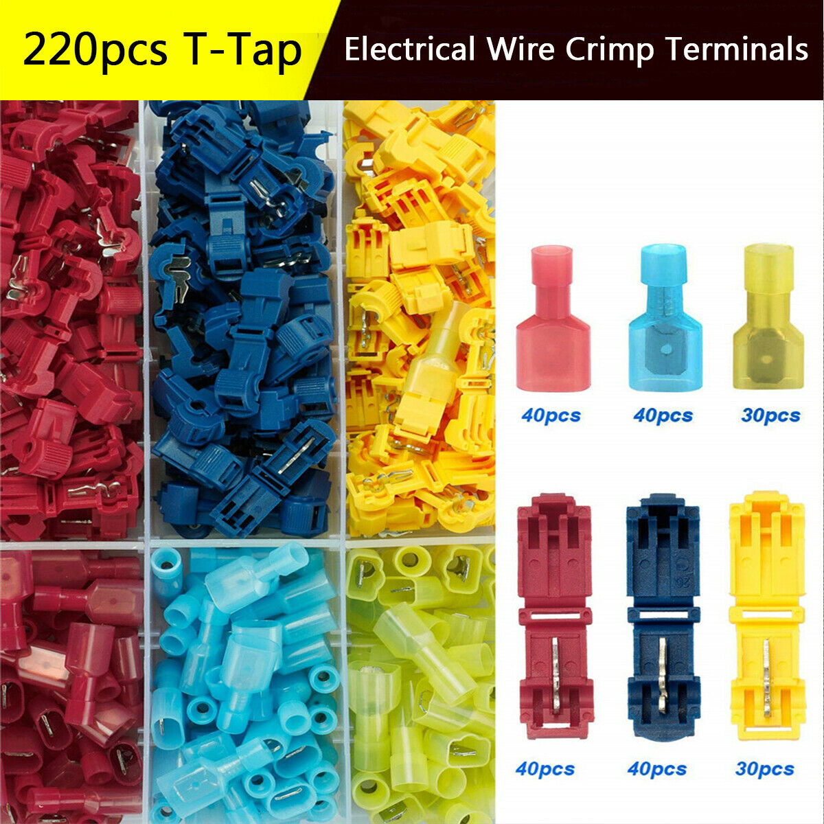 220pcs T-Tap Quick Splice Wire Cable Connector Wire Crimp Car Audio Terminals